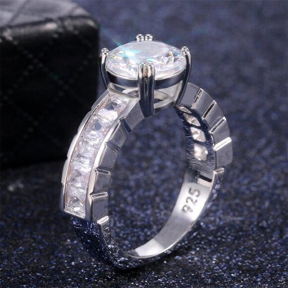 Trendy Watch Band Shiny Zircon Radiant Cut Wedding Rings for Women, EVGG1379 - Picture 5 of 5